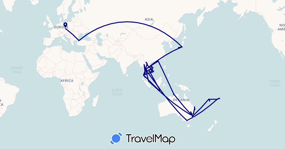 TravelMap itinerary: driving in Australia, Czech Republic, Fiji, Hong Kong, Indonesia, Japan, Cambodia, Laos, Macau, Malaysia, Singapore, Thailand, Turkey, Vietnam, Vanuatu (Asia, Europe, Oceania)